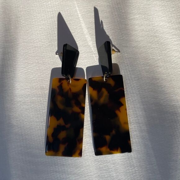 Brand New Tortoise Shell Long Dangle Earrings - Picture 5 of 8